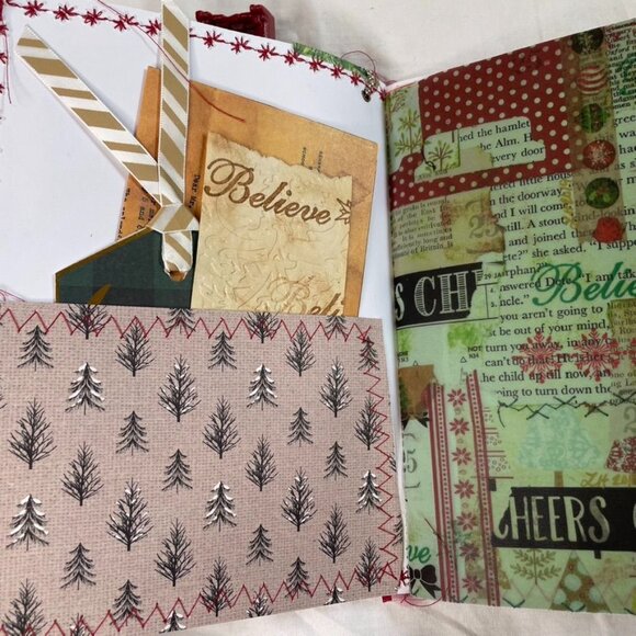 Christmas Junk Journal Includes Charm u Washi  Fabric Wrap Tons Ephemera Handmad - Picture 12 of 16